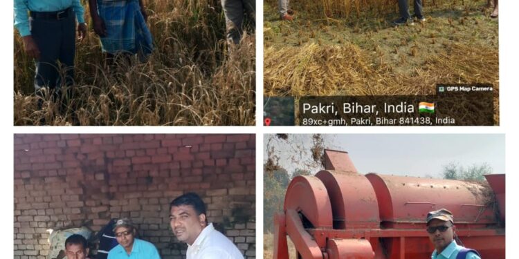 प्रखंड सांख्यिकी पदाधिकारी की उपस्थिति में अगहनी धान फसल की कटनी थ्रेशिंग और हरा दाना का वजन कराया गया