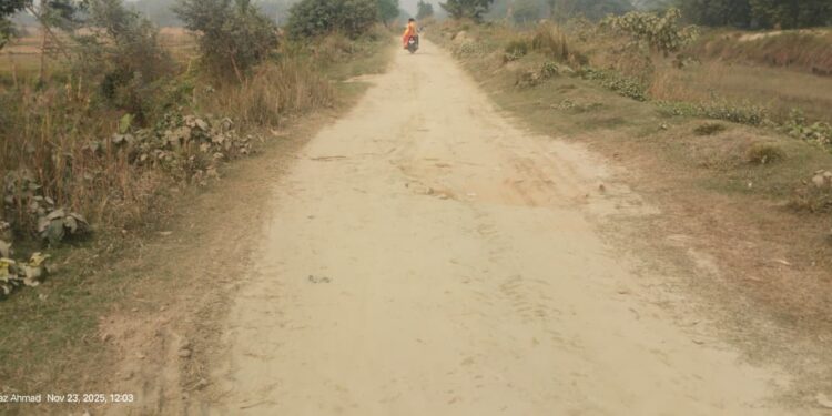 भलूआ से तेतहली जाने वाली नहर मार्ग बदहाल, सड़क में खड्डा का है अम्बर