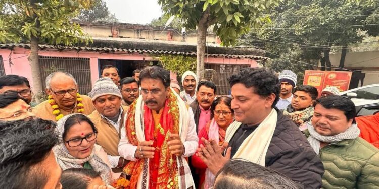 पुनौरा धाम पहुंचे प्रदेश अध्यक्ष संजय सरावगी का अंशुल प्रकाश ने किया भव्य स्वागत