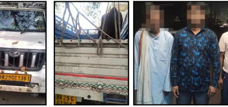 गुप्त सूचना पर पुलिस की बड़ी कार्रवाई: 3 पशु तस्कर गिरफ्तार, पिकअप वाहन सहित मवेशी बरामद