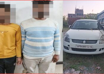 चोरी की स्विफ्ट डिजायर कार के साथ दो युवक गिरफ्तार