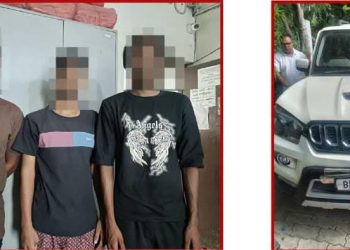 गोपालपुर पुलिस की बड़ी कार्रवाई: शराब तस्करी गिरोह का पर्दाफाश, चोरी की स्कॉर्पियो और फर्जी नंबर प्लेट के साथ तीन गिरफ्तार।