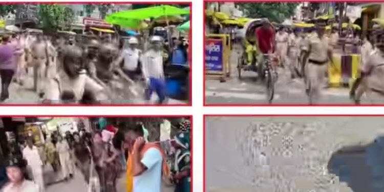 विधि-व्यवस्था बनाए रखने के लिए नगर थाना क्षेत्र के प्रमुख मार्गों पर पुलिस का पैदल मार्च, शांति भंग करने वालों पर होगी कड़ी कार्रवाई।